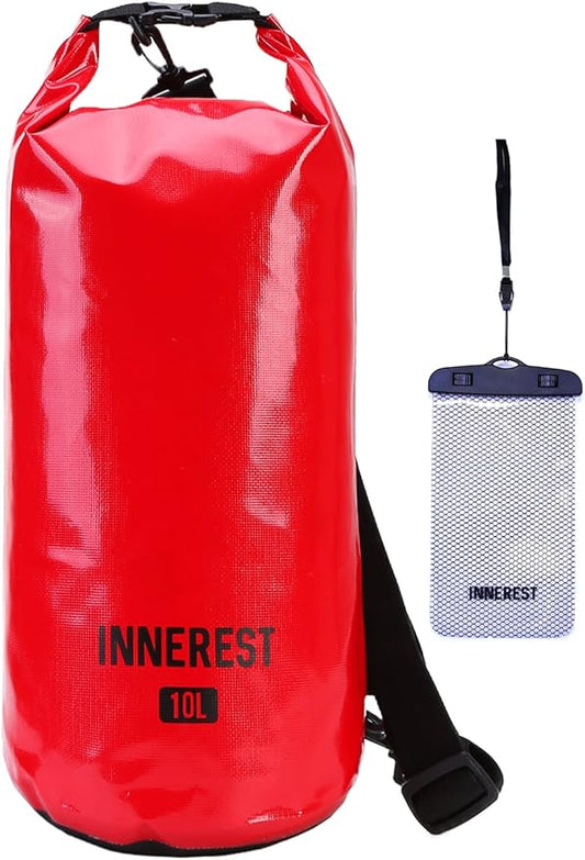Waterproof Dry Bag Lightweight Sack for Outdoor Water Recreation Beach Boating Camping Fishing Kayaking with a Waterproof phone pouch (Glossy Red, 10L)