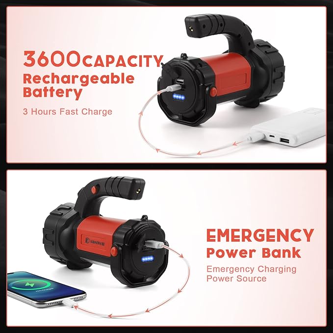 AlpsWolf Camping Lantern Rechargeable, LED Flashlight Spotlight Lantern with 800LM, 3600 Capacity Powered, Portable Bright Camping Light for Emergency, Outdoor Hiking, Power Outages