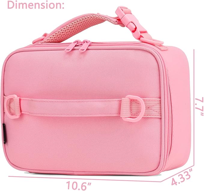FlowFly Kids Lunch Bag, Durable Insulated School Lunch Box with Shoulder Strap and Bottle Holder, Water-resistant Thermal Small Lunch Cooler Tote for Teen Boys & Girls,Pink