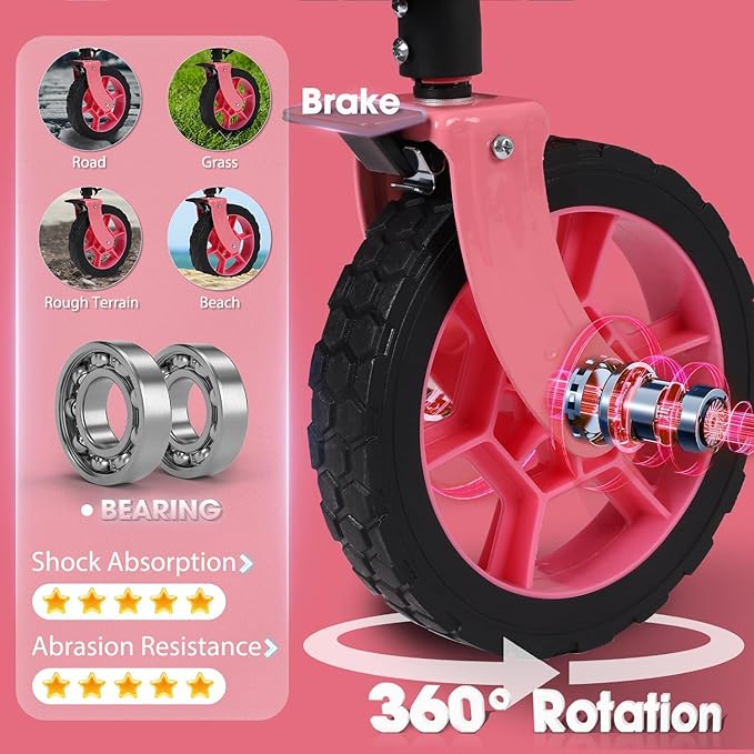 Sekey 220L Collapsible Foldable Wagon with 330lbs Weight Capacity, Heavy Duty Folding Wagon Cart with Big All-Terrain Wheels & Drink Holders (Barbie Pink)