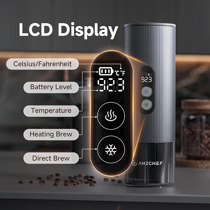 AMZCHEF Portable Coffee Maker Rechargeable w/ 9000mAh Battery, 2-in-1 Travel Espresso Maker for Ground/NS Capsules, Car Espresso Machine Self-Heating for Camping, RV, Hiking, Office, Aluminum