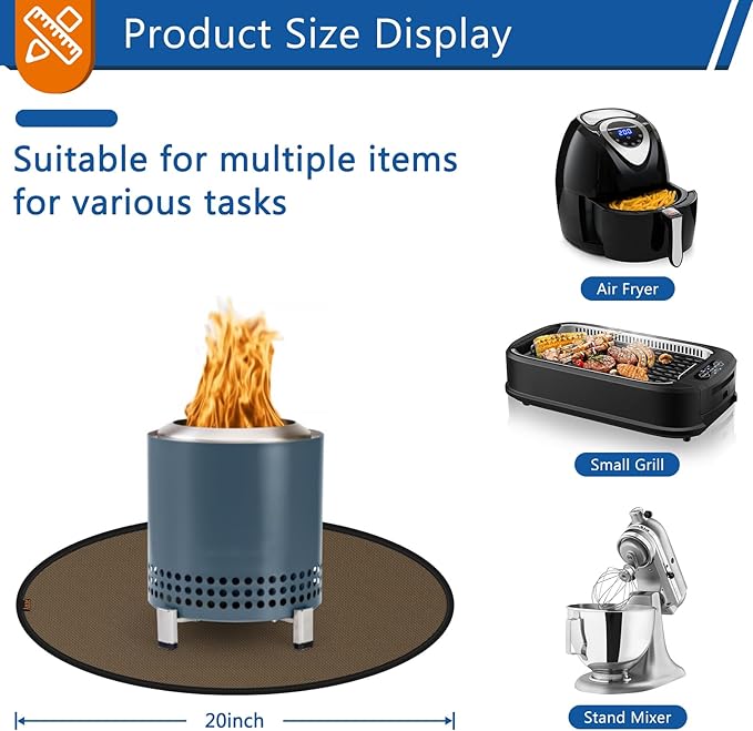 Anze 20" Tabletop Fire Pit Mat, 4 Layers Round Fireproof Mat Campatible with Solo Stove Melsa XL, Heat Resistant Small Rug for BBQ Grill, Non Slip Resuable Pad Solo Stove Accessories