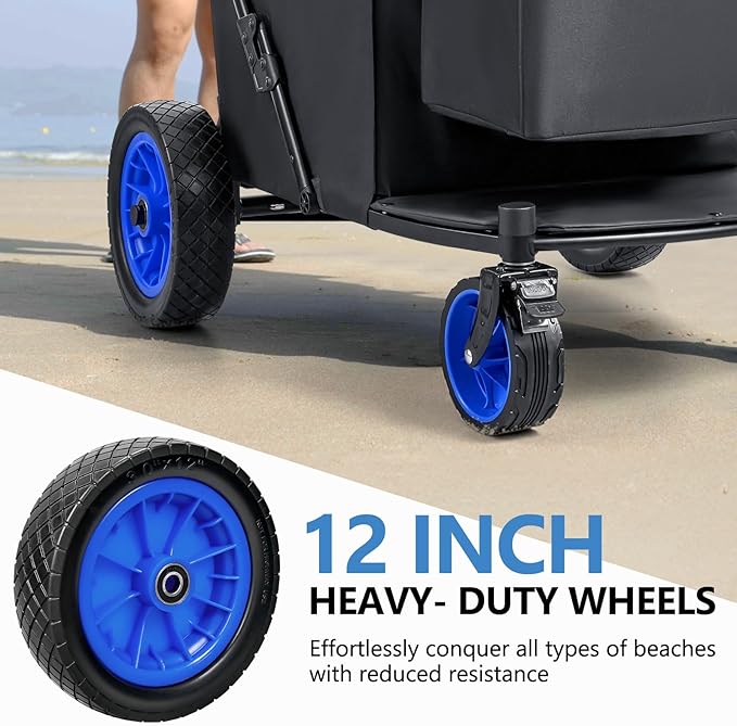 KEDSUM Beach Wagon with Big Wheels for Sand, 320L Oversized Wagons Carts, 12" Big All Terrain Rubber Wheels, 400LBS Heavy Duty Collapsible Wagon for Beach, Camping, Fishing. Black