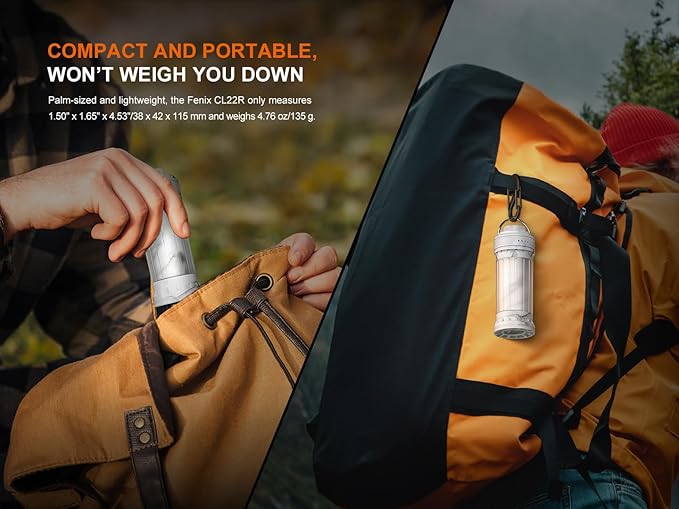 Fenix CL22R 500 Lumen Compact Lantern, USB-C Rechargeable and Multifunctional with Red Light and Colorful Ambient Lights for Camping, Hiking, Fishing (Iceberg White)