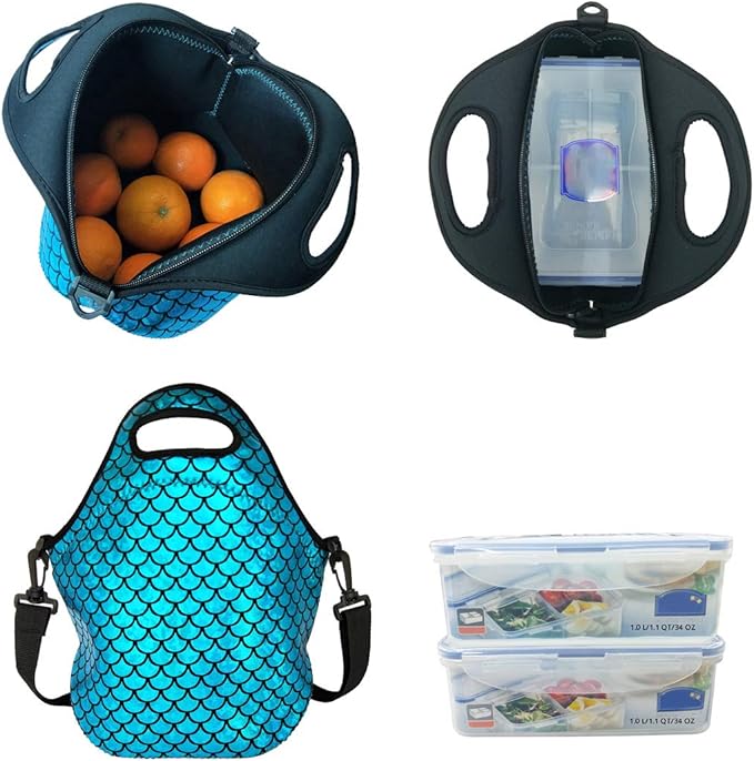 YOUDA Insulated Lunch Bag Neoprene Shoulder Lunch Tote Boxes Bags for Women Men Work Office Outdoor Picnic Travel (Blue)