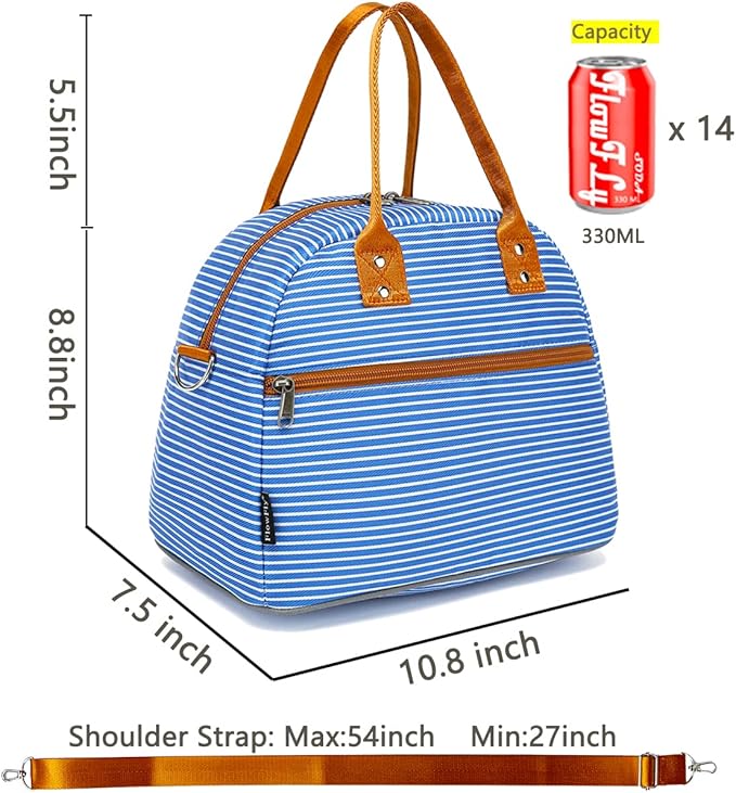 FlowFly Insulated Lunch Bag With Shoulder Strap for Women, Men, and Kids, Large and Reusable, Handle, Freezable Work and School Travel Tote and Meal Prep Organizer,Royal