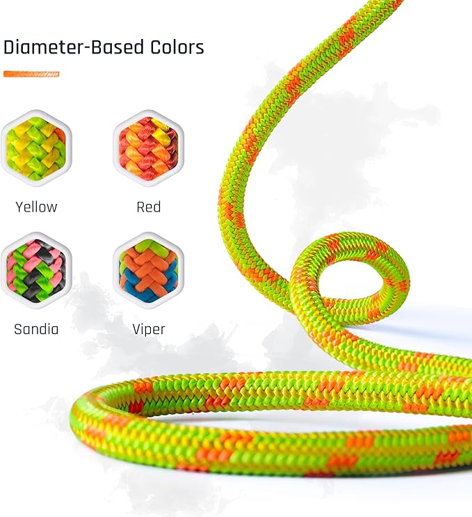 Pelican Rope Arborist Rope 11.8mm x 200Ft, USA Made High-Strength 24-Strands Static Climbing Rope - 5,400 lb Strength for Tree Climbing, Pulling, Outdoors & Swing - Yellow, Tight Spliced Eye
