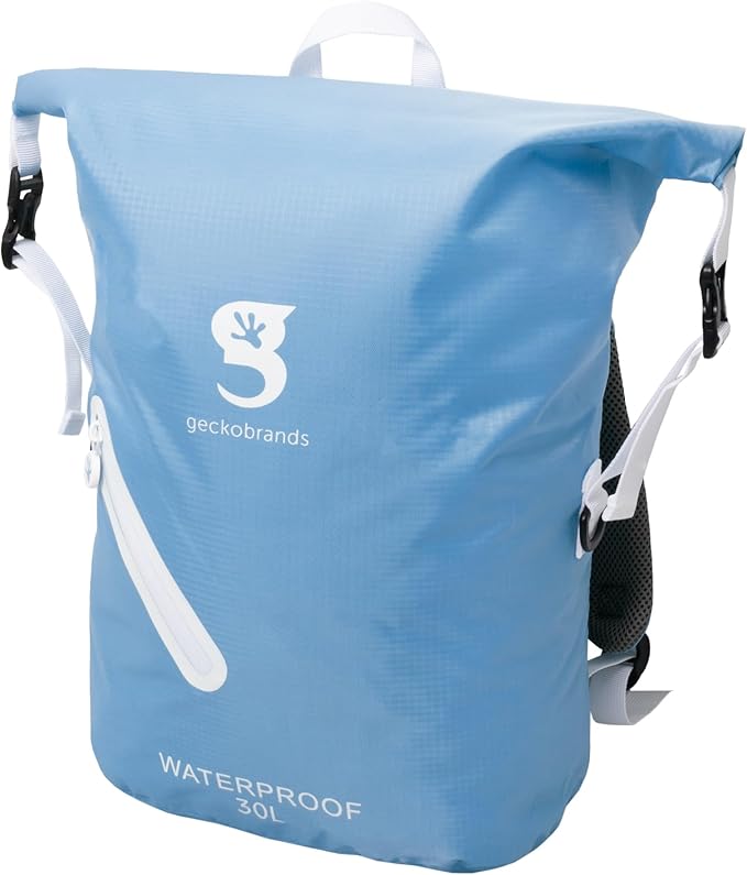 geckobrands Lightweight 30L Waterproof Backpack - Lightweight Watertight Outdoor Bag Hiking Traveling Light Water Activities