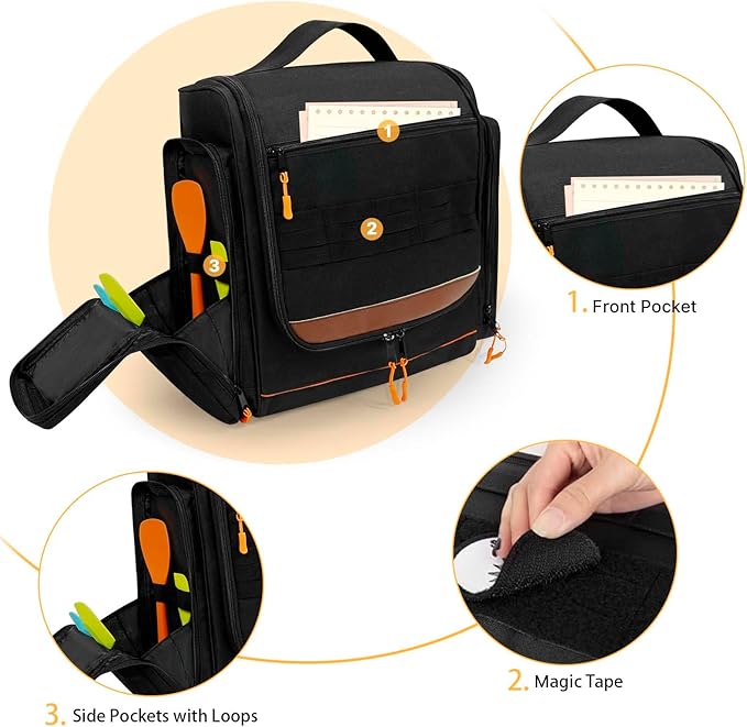 ORKELS Camping Organizer Hanging Tactical Camping Cookware Bag – Utensil Organizer with Towel Holder & Multiple Pockets for RV, Tent, Camper, Grilling