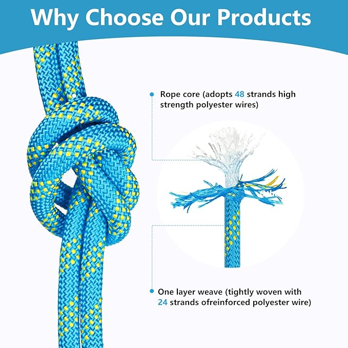 Arborist Rigging Rope - Blue 1/2 in x 250 Ft Static Bull Rope for Climbing Tree Felling Pulling Various Outdoor Applications Construction Swing Sailing