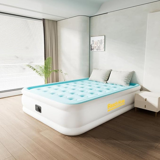 Queen Air Mattress with Built in Pump, Self Inflatable Air Bed Queen, 18" Height Portable Mattress, Blow up Airbed for Camping and Guests. (18" Height, Light Blue).