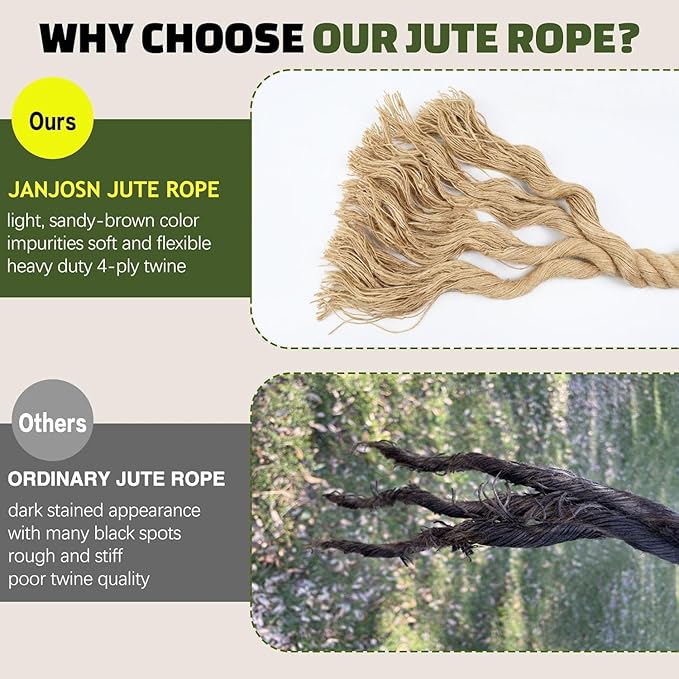 1-1/2 Inch Natural Jute Rope, 150 Feet Thick Hemp Rope, 4 Strands Twisted Manila for Docks, Nautical, Raliings, Climbing, Decorating, Indoor/Outdoor Use