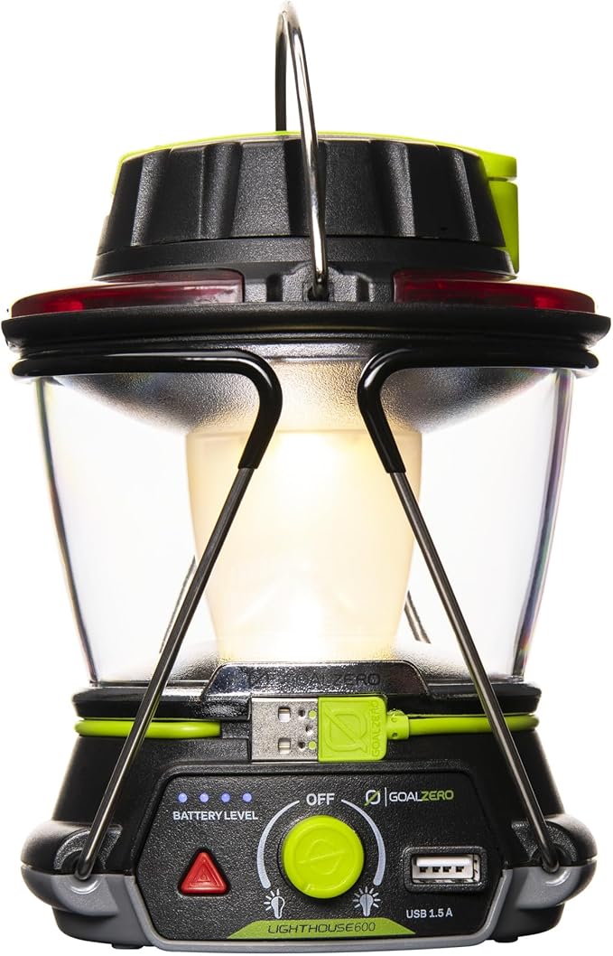 Lighthouse 600 Multi Functional Adjustable Light Perfect for Camping, Outdoor Events, or Emergency use Lumens USB Charging of Phones and Small Devices Long-Lasting Lithium Battery.