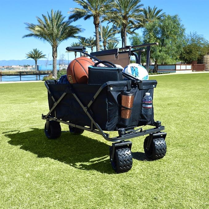 Impact Canopy Folding Collapsible Utility Wagon with All-Terrain Wheels, Black