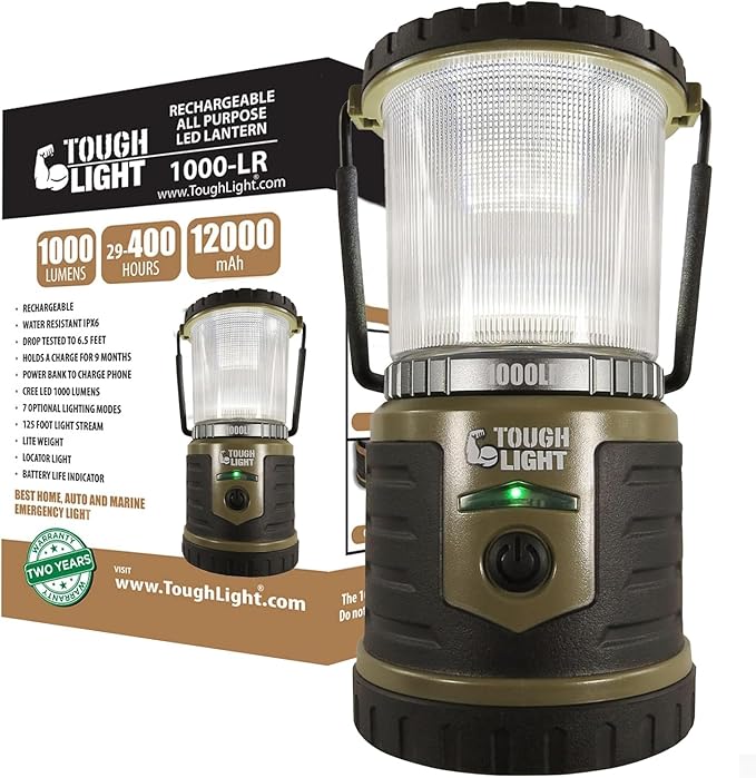 USB Rechargeable Camping Lantern, 1000 Lumens LED Lantern, Tent Lamp, 12000mAh Power Bank, 400 Hour, 7 Modes, Candle Feature, for Outdoors & Emergency