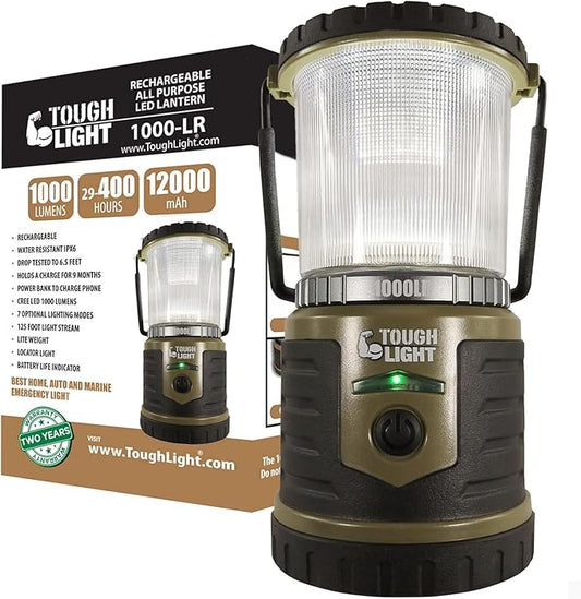 USB Rechargeable Camping Lantern, 1000 Lumens LED Lantern, Tent Lamp, 12000mAh Power Bank, 400 Hour, 7 Modes, Candle Feature, for Outdoors & Emergency