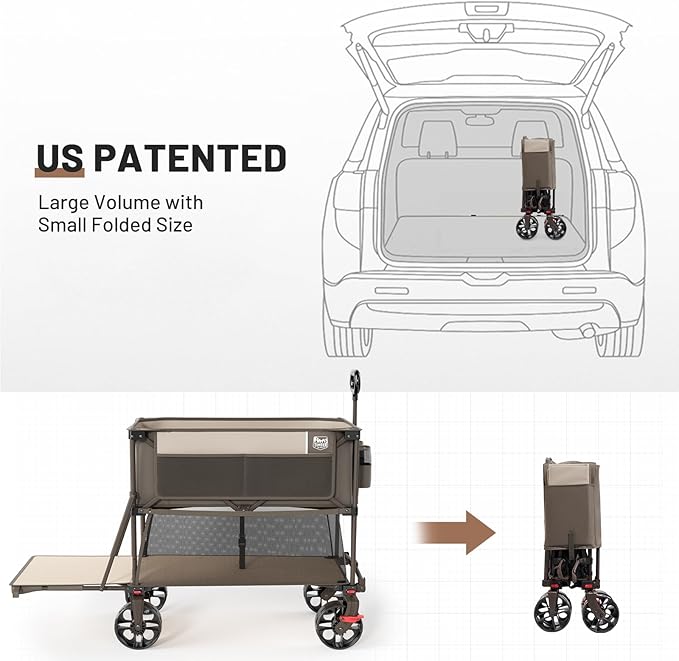 TIMBER RIDGE 400L Large Capacity Folding Double Decker Wagon with Brakes, 54" Extra Long Extender Wagon Cart, 450lbs Heavy Duty Collapsible Cart, All-Terrain Big Wheels for Camping, Sports, Shopping