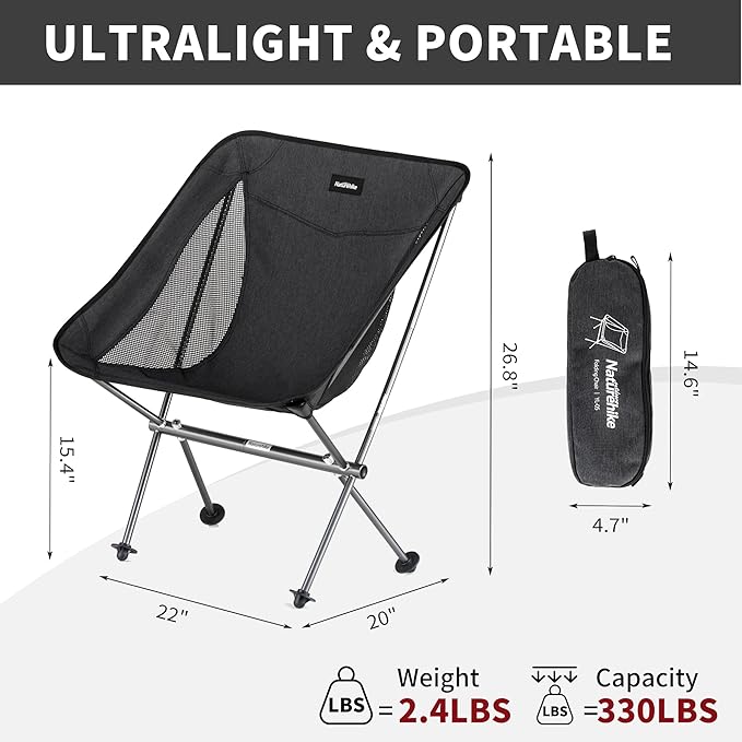 Naturehike YL05 Camping Chair, Ultralight Portable Camp Chair with Storage Bag, Compact Folding Beach Chair for Backpacking Hiking Fishing Picnic