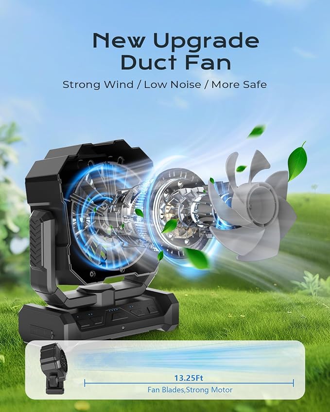 Portable Misting Fan, Camping Fans with Remote, 24000mAh Rechargeable Battery Cooling Fan for Outdoors Patios, Rechargeable Fans 270° Adjustable, Hanging & Lighting for Outdoor Indoor cooling
