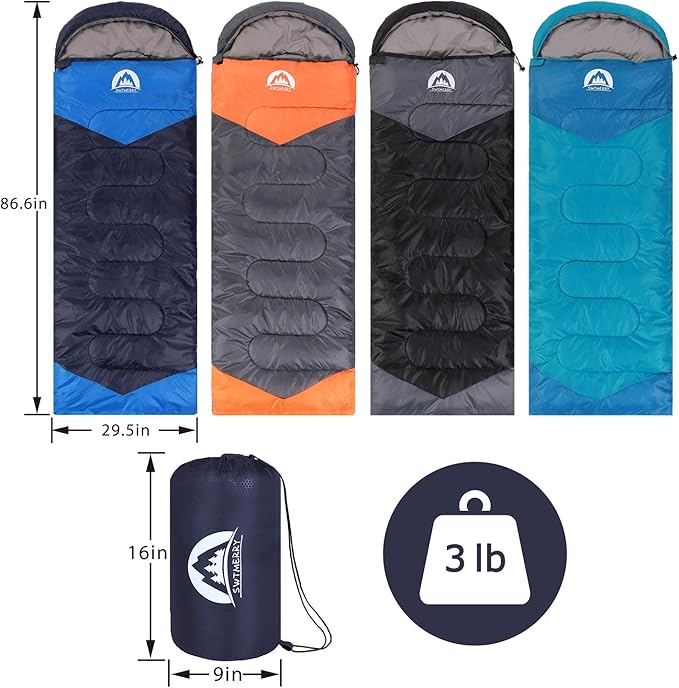 SWTMERRY Sleeping Bag 3 Seasons (Summer, Spring, Fall) Warm & Cool Weather - Lightweight,Waterproof Indoor & Outdoor Use for Kids, Teens & Adults for Hiking and Camping