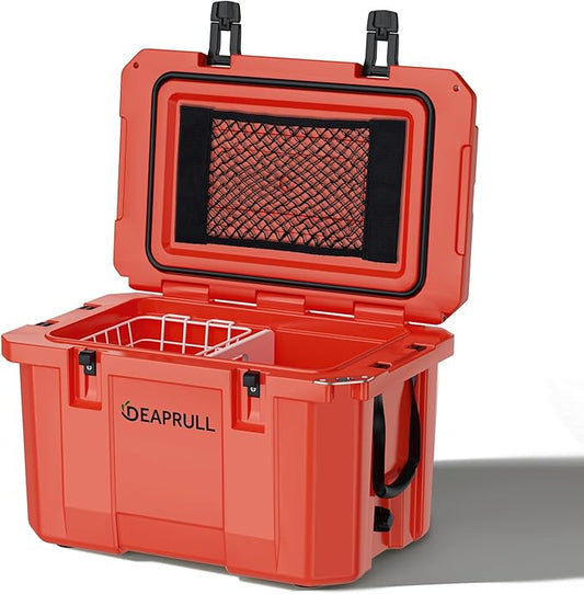 60 Quart Hard Cooler, Insulated Ice Chest Box Holds Ice for up to 6 Days, Portable Cooler with Nylon Rope Handles, Cup Holders, Double Latches for Camping Drink, Beach, Picnic, Fishing, Boat, Barbecue