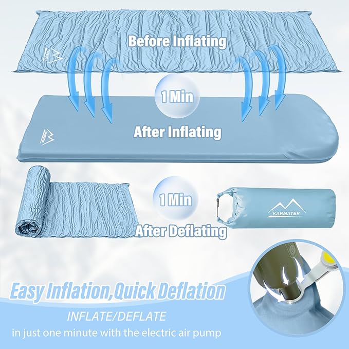Self Inflatable Sleeping Pad, 3.1" Ultra-Thick Memory Foam Camping Pad，Fast Inflate & Deflate with Air Pump，Insulated Camping Mattress Pad for Travel, Camping, Backpacking and Hiking, All Season Use