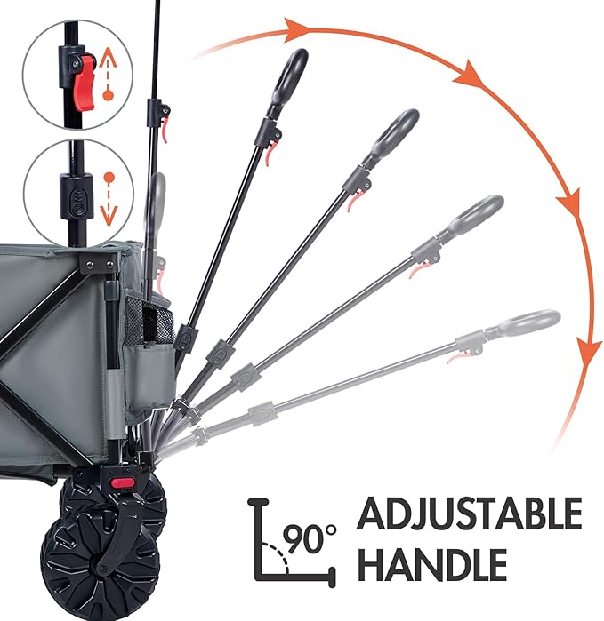 PORTAL Collapsible Folding Utility Cart, Heavy Duty Foldable Wagon with All Terrain Wheels, Large Capacity Beach Cart for Camping, Garden, Shopping, Groceries, Grey