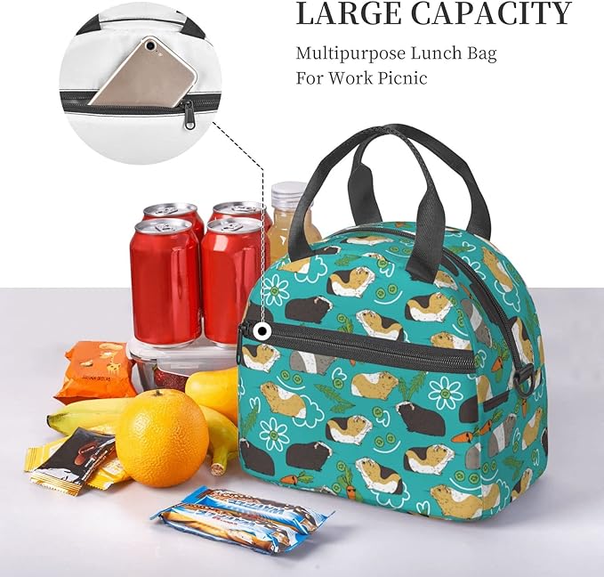 bassyil Guinea Pig Lunch Box Reusable Insulated Totes Lunch Bag Thermal Cooler Adjustable Shoulder Strap Bag For Men Women