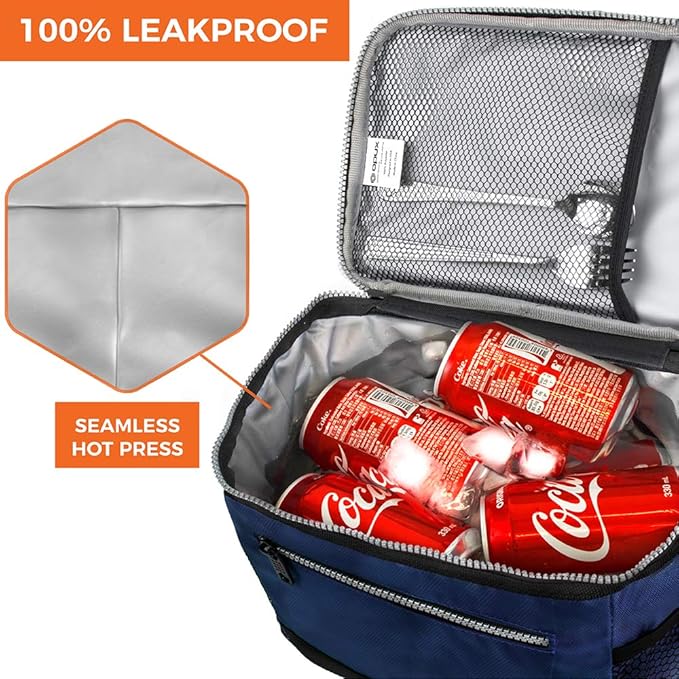 opux Insulated Lunch Box Men Women, Lunch Bag for Work School, Leakproof Soft Cooler Tote Adult, Large Lunch Pail Kids Boys Girls, Picnic Beach Food Bag with Shoulder Strap, Navy