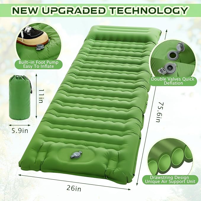 Pop up Mosquito Net Tent and Camping Sleeping Pad Set Instant Pop up Screen Tent Inflatable Sleeping Pad with Pillow Built or Camping Backpacking Hiking Traveling