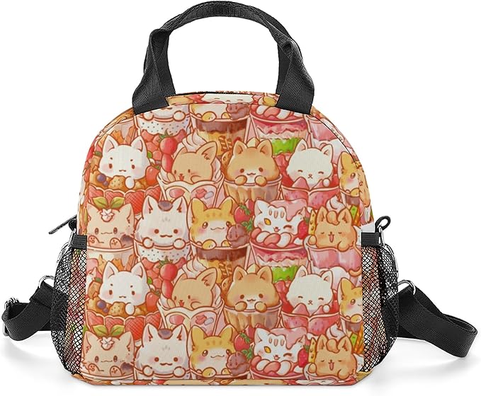 Lunch box Kids,Insulated Cat Lunch Bag Cute Small Pink Lunch Totebag Reusable Leakproof Corgi Lunch Bag With Shoulder Strap for Girls Boys Women School Work Picnic (red cat)