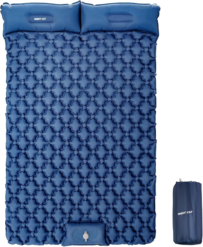 Night Cat Inflatable Sleeping Pads Mat Bed with Foot Pump and Pillow for Camping Backpacking Hiking Ultra-Light Compact Comfortable Extendable