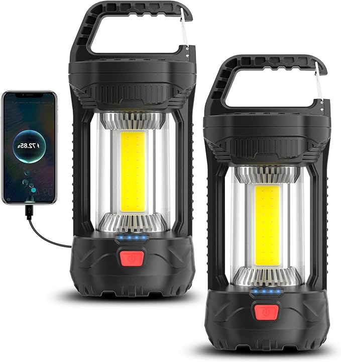 Favourlite Camping Lantern, 1500LM Camping Light 3000 Capacity Phone Charger LED Impact-Resistant Flashlight Lantern Portable Waterproof Hurricane Lanterns for Power Outages (Black+Black)