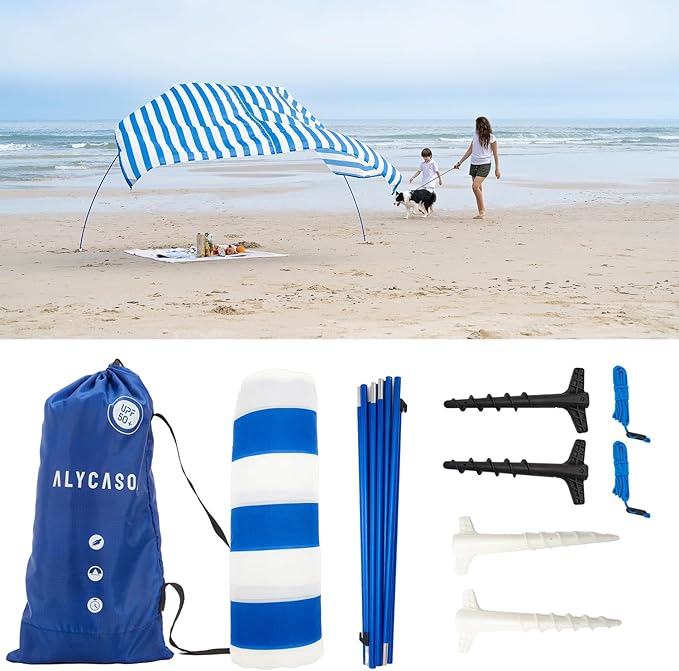 Beach Shade Canopy Sun Tent Shelter, Wind Canopy for Beach, Backyard, Park, Dessert, Light Weight, Easy Set Up, 78 Sq. Ft. of Shade for 1-3 People, Lite Regatta Stripe