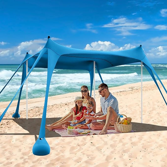 Beach Tent,10x10ft Sun Shelter UPF50+ Includes 8 Sandbags and Ground Pegs-2 Sand Shovel-4 Aluminum Poles-Carrying Bag,Beach Canopy for Camping Trips,Fishing,Backyard Fun or Picnics.