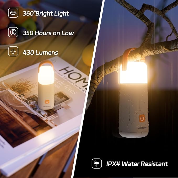 Camping Lantern, 350 Hours Running Time Rechargeable Lantern, 3200mAh Lantern Flashlight with 4 Modes, Waterproof Tent Light for Hiking, Emergency, Power Outages (Yellow 1PK)