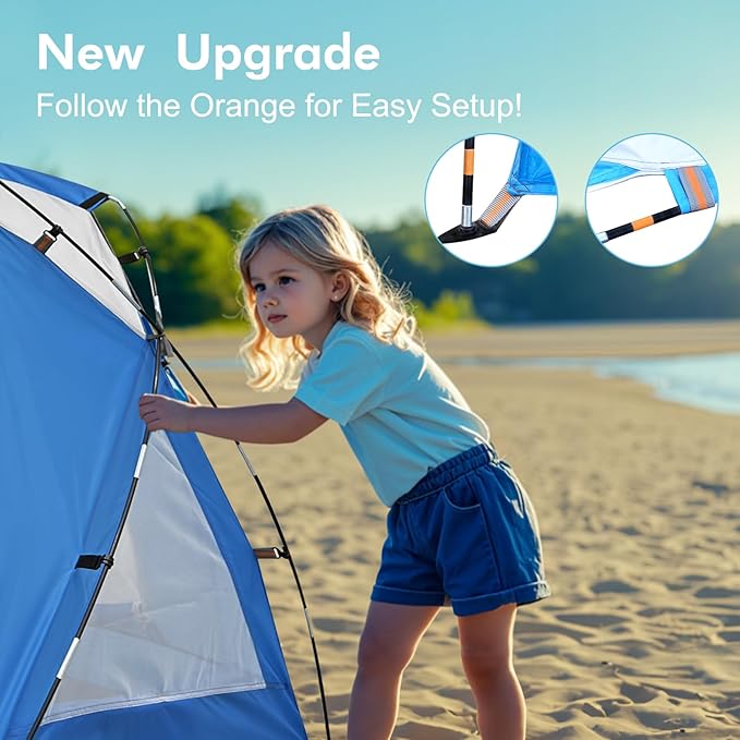 Beach Tent, Portable Sun Shelter for 2/3/4/6-8 Person with UPF 50+ UV Protection, Easy Setup Waterproof Beach Shade Canopy Cabana for Family Outdoor and Picnics, Fishing with Carrying Bag