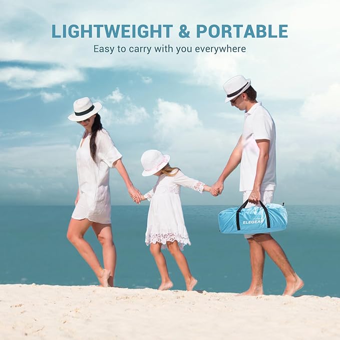 Elegear Beach Tent Sun Shelter with Canopy, 6-8 Person Pop Up Beach Tent, Easy Setup UPF 50+ UV Protection Portable Lightweight Double Silver Coating Beach Cabana Sun Shade Shelter - Sky Blue