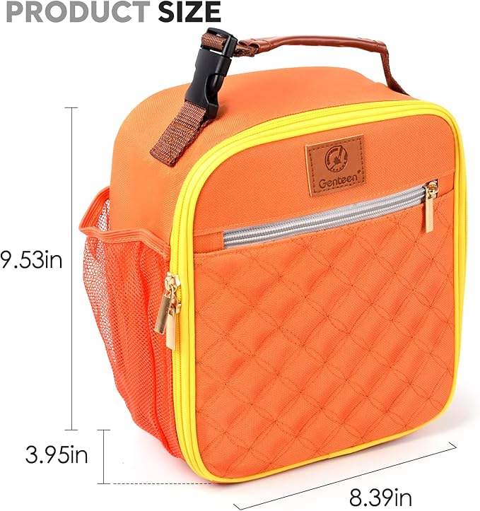 Lunch Box Reusable Lunch Bag for Men Women Kids Adults,Insulated Lunch Bag Waterproof Lunch Box Cooler,Small LunchBox With Side Pockets for Work Office School Travel Picnic-Orange
