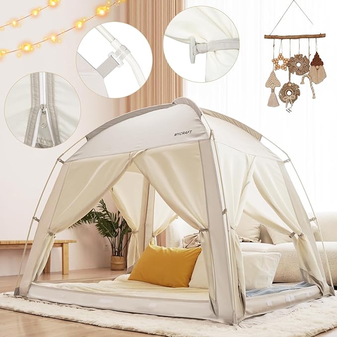 Bed Tents Canopy Bed–Privacy Dream Tent for Cozy Indoor Sleeping, Light-Reducing,and Breathable, with 4 Doors Floor Tent Bed–Available in Twin, Full, and Queen Sizes