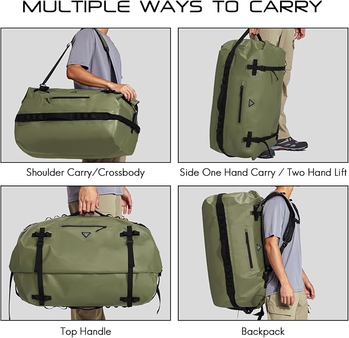 Haimont Large Waterproof Duffel Backpack Roll-Top Heavy Duty Dry Duffle Bag for Boating, Travel, Motorcycle, Kayaking, Camping, 60L