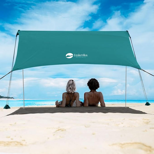 Beach Shade Tent, Portable Easy Pop Up Beach Canopy, UPF50+ Sun Protection Shelter, Windproof & Water Resistant, Perfect for Family