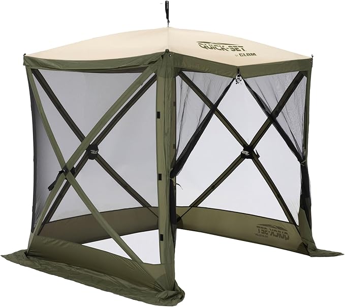 CLAM Pop Up Screen Tent, Outdoor Camping Gazebo Canopy, Traveler, 6', Green/Tan