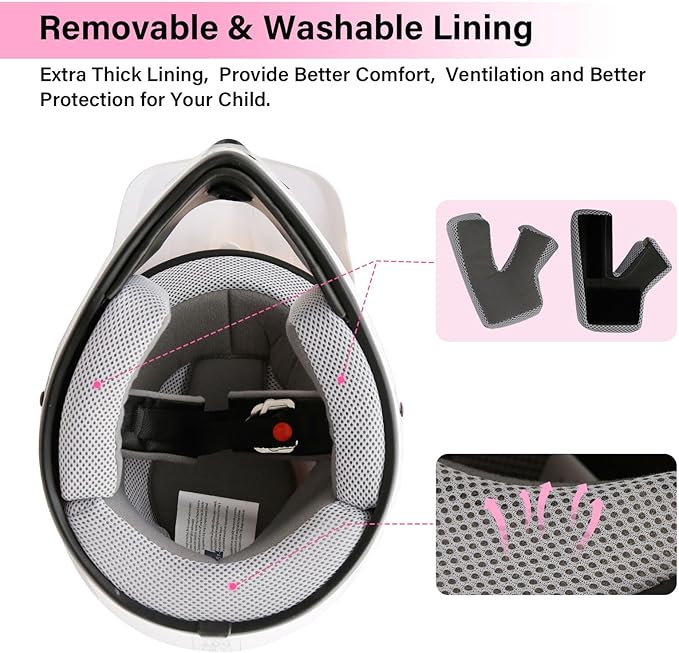 TCT-MOTORPARTS DOT Four Wheeler Girls Riding Helmets Youth Kids Motocross ATV Helmets Offroad Street Dirt Bike Go-Kart BMX MX Full Face Helmet Pink Butterfly Large Size