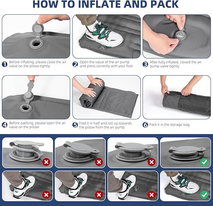 WANNTS Double Sleeping Pad, Extra Thick Ultralight Inflatable Sleeping Pad for Camping, Built-in Pump for Hiking, Airpad, Carry Bag, Repair Kit, Compact & Lightweight Camping pad