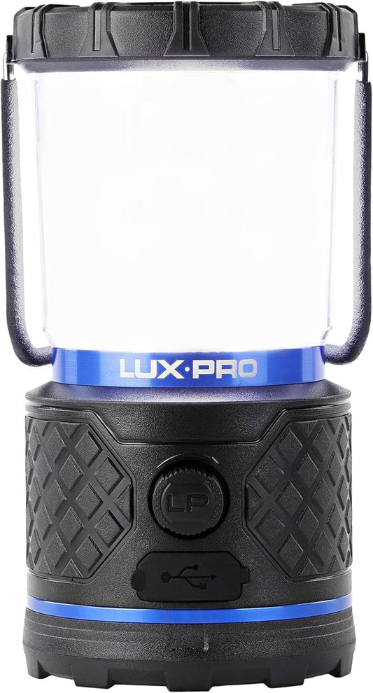 LUXPRO Rechargeable Dual-Power 940 Lumen LED Lantern with Diffused Lens for Up to 155 Hours of Use - Camping Lantern with Built-in Power Bank - Dimmable LED Light with IPX4 Water-Resistant Rating