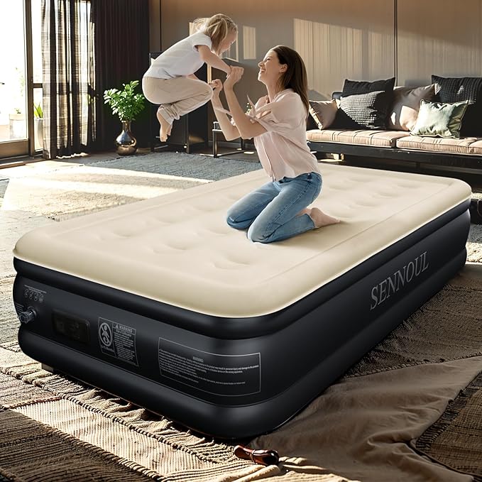 Twin Air Mattress with Built in Pump Raised,Upgraded Single Blow Up Bed,2 Mins Quick Self Inflatable/Deflation,18"/550lbs Max, Strong Support,No Leakage,No Odor,for Home,Guests,Camping,Travel