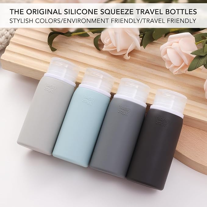 Muslish 21 Pack Travel Bottles for Toiletries, Leak-Proof TSA Compliant Silicone Travel Size Containers for Shampoo and Conditioner, BPA Free with Toiletry Bag (Gray)