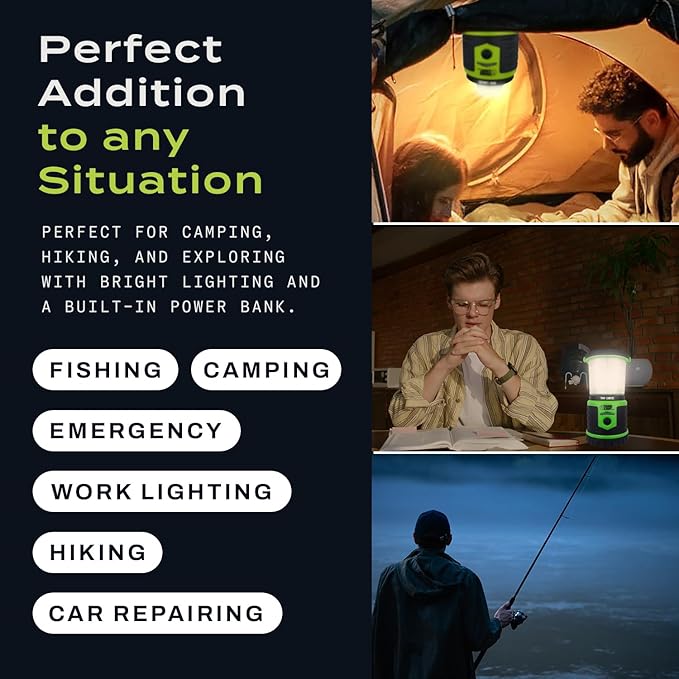 USB Rechargeable Camping Lantern, 1000 Lumens LED Lantern, Tent Lamp, 12000mAh Power Bank, 400 Hour, 7 Modes, Candle Feature, for Outdoors & Emergency