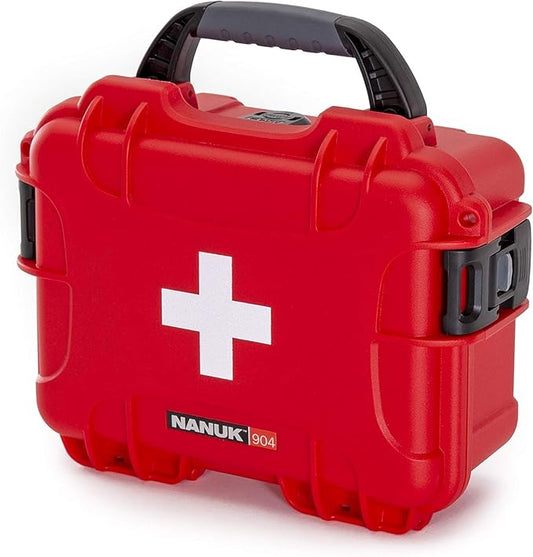 NANUK 904 Waterproof First Aid Box Empty – Durable, Medical First Aid Organizer Case, IP67-Rated, Dustproof, Impact-Resistant, and Floats (7.4" x 4.9" x 3.1") – Red